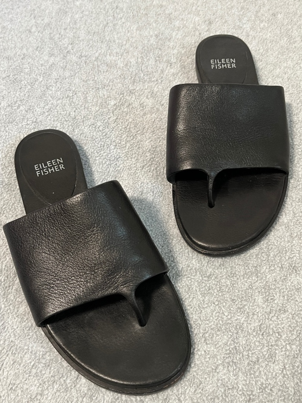 Eileen Fisher Edge Black Sandals Womens 6 Leather Minimalist